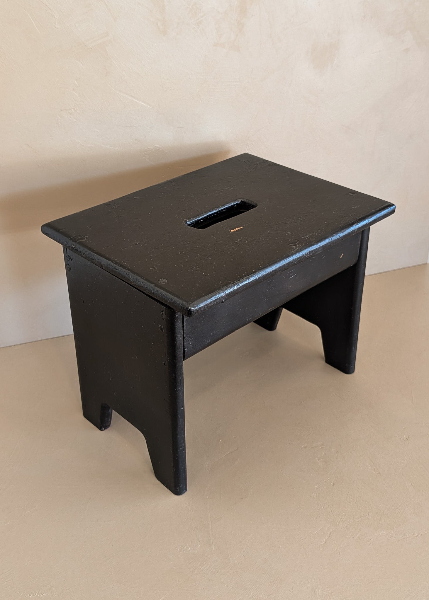 Vintage Handmade Primitive Painted Black Stool