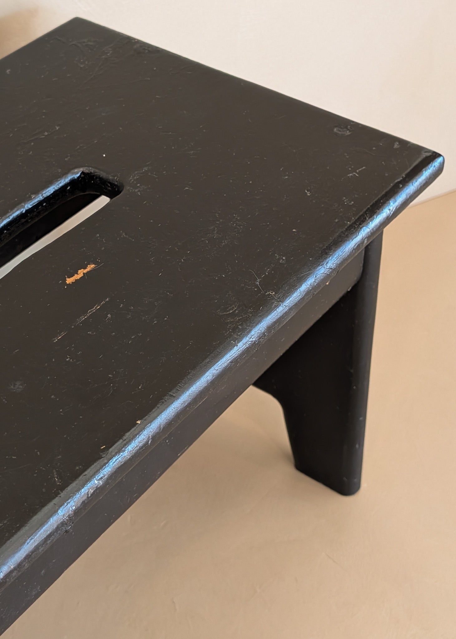 Vintage Handmade Primitive Painted Black Stool