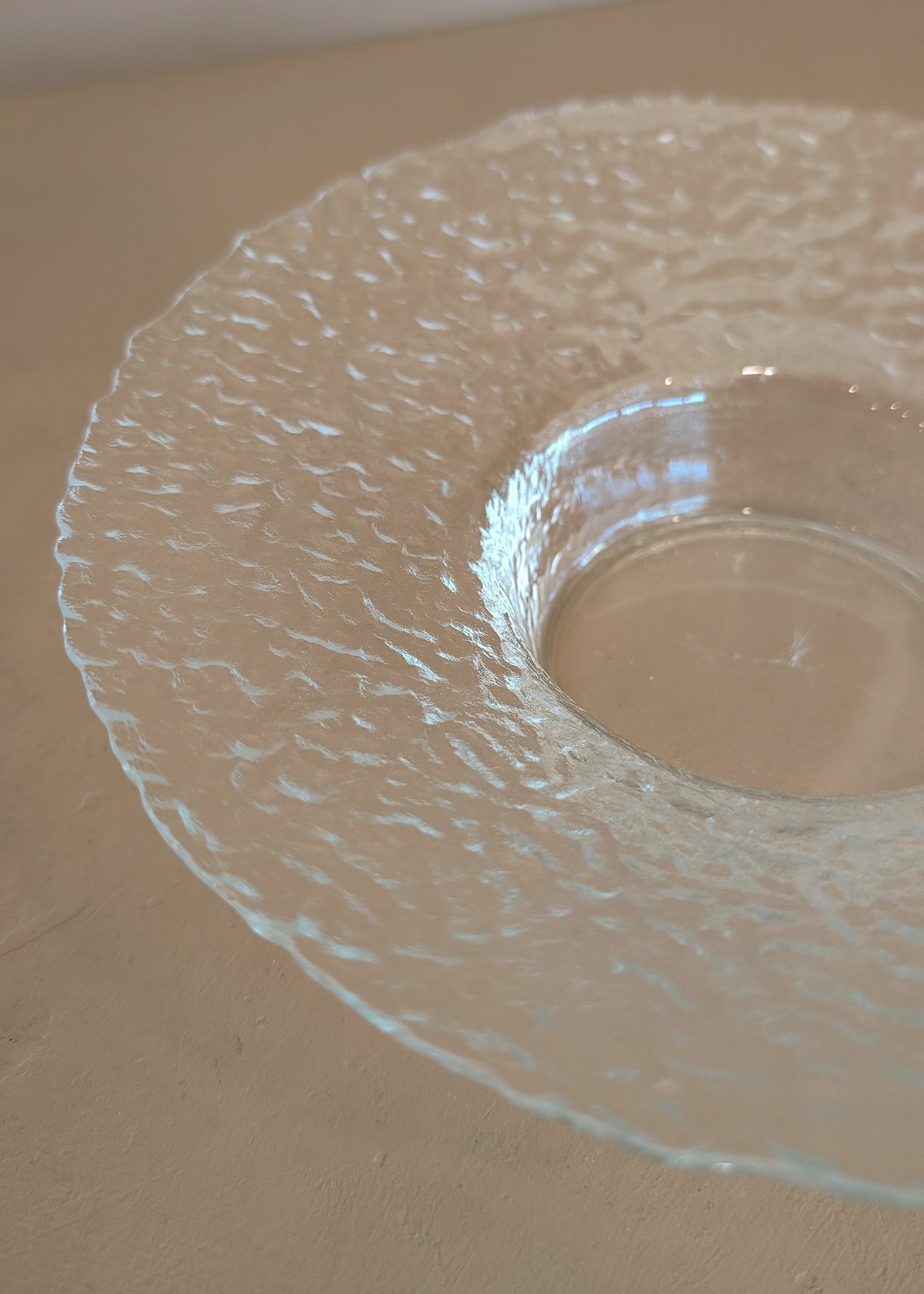 Vintage Scandinavian-Style Wide-Rimmed Textured Glass Dish