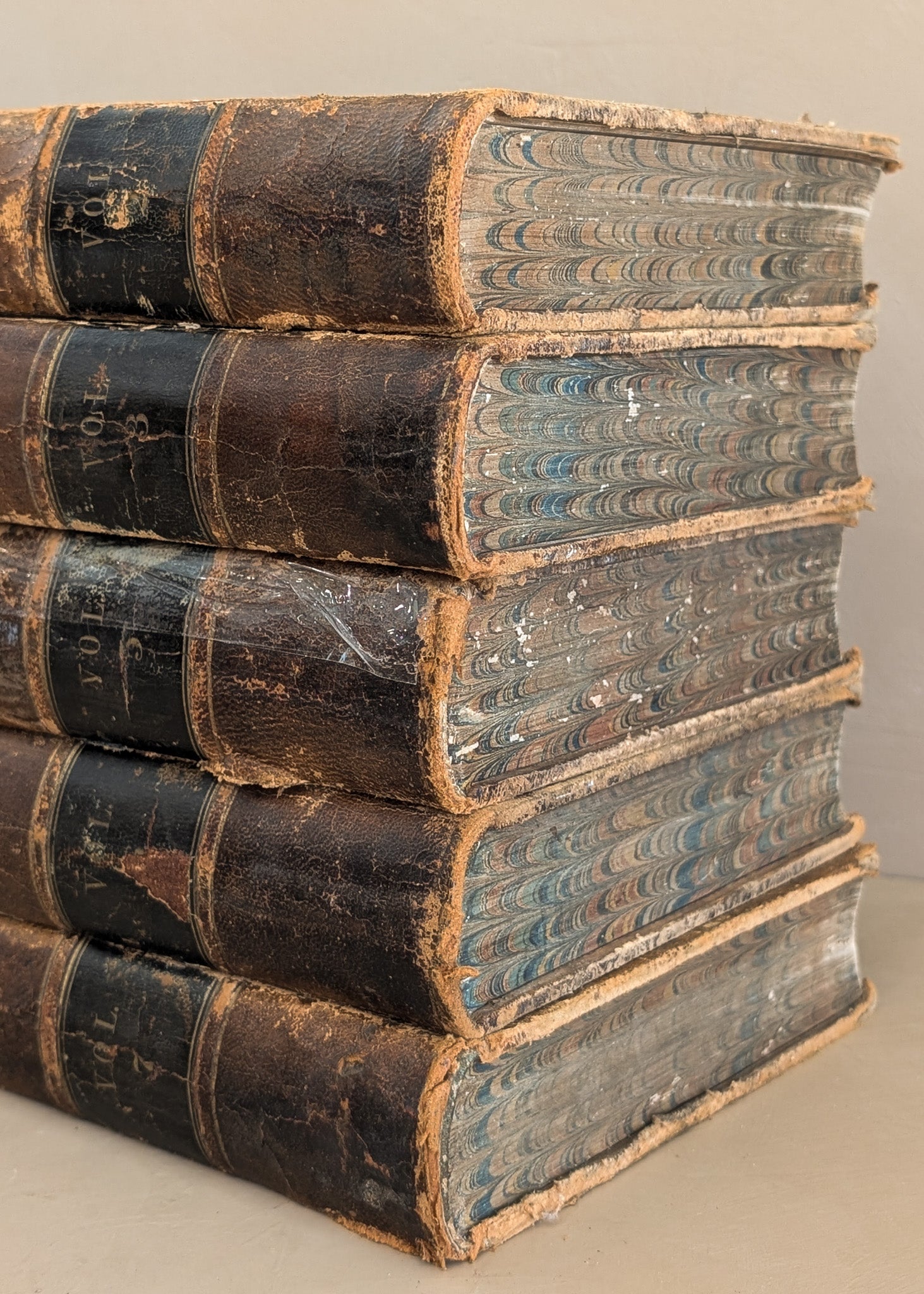 Set of 5 Leather-Bound "The Dramatic Works of William Shakspeare" Books with Plates from the 1850s