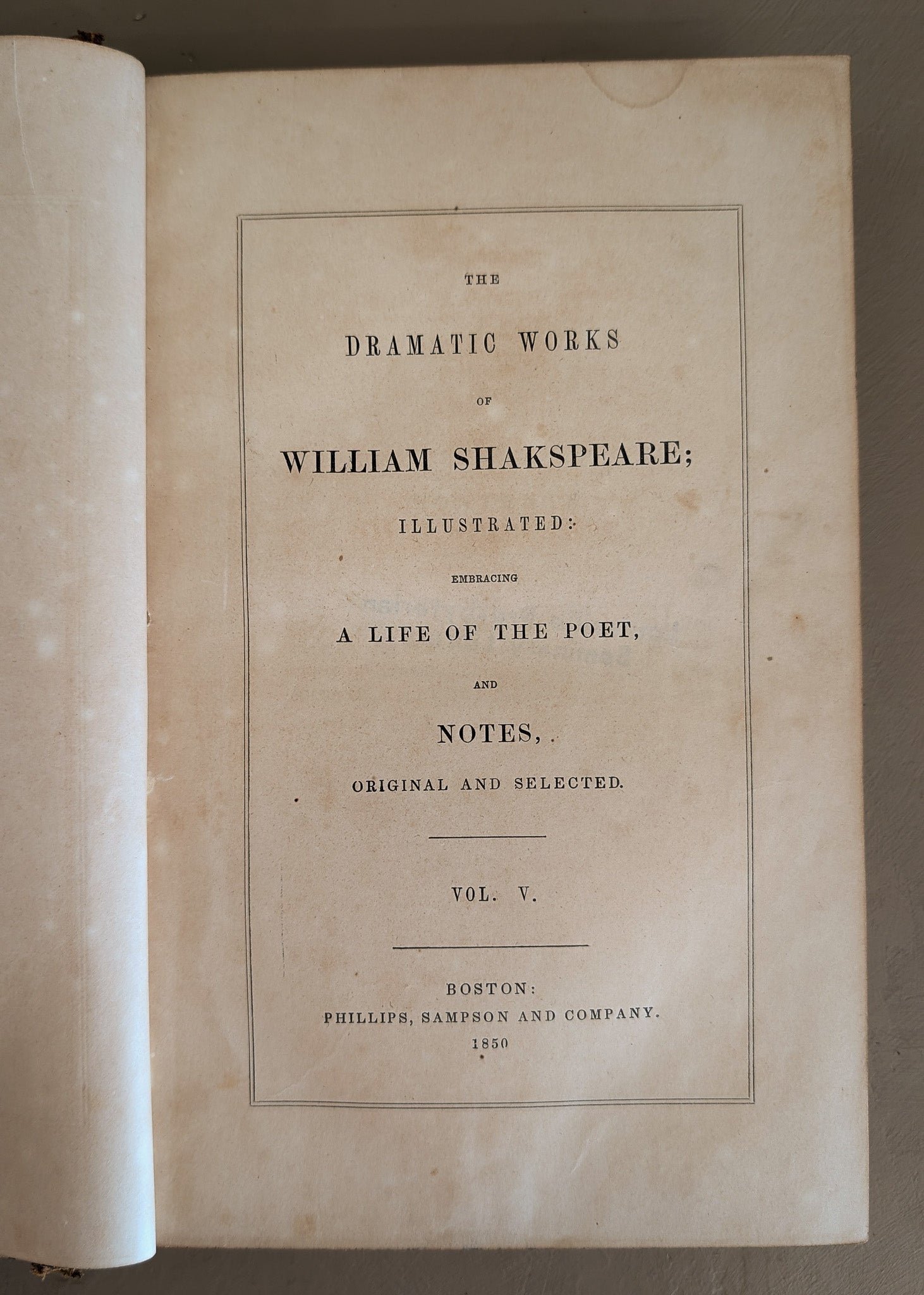 Set of 5 Leather-Bound "The Dramatic Works of William Shakspeare" Books with Plates from the 1850s