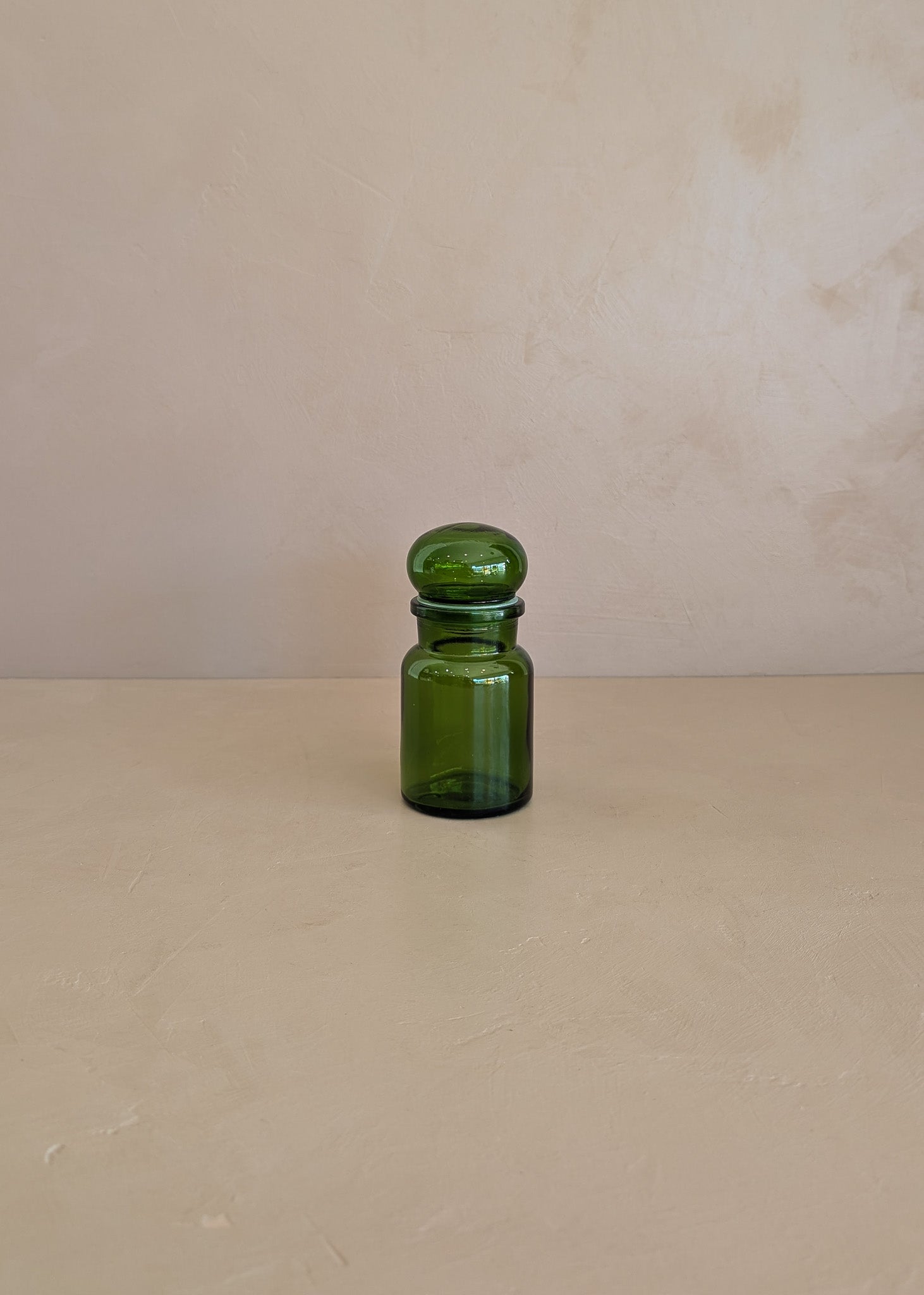 Vintage Belgian Emerald Green Glass Apothecary Jar with Chunky Lid