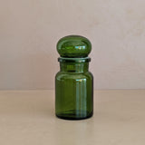 Vintage Belgian Emerald Green Glass Apothecary Jar with Chunky Lid