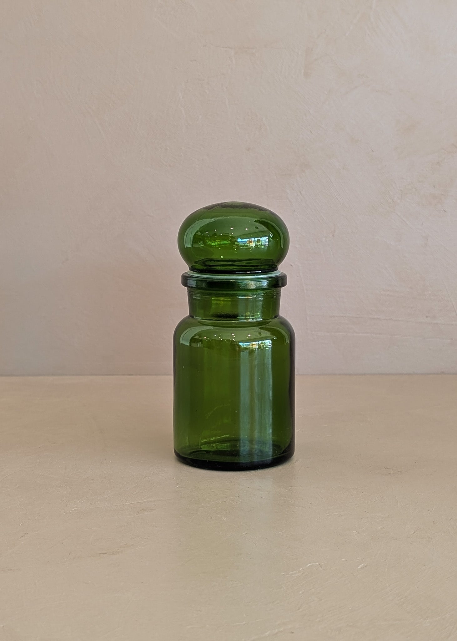 Vintage Belgian Emerald Green Glass Apothecary Jar with Chunky Lid
