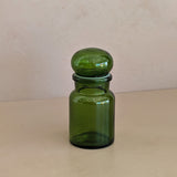 Vintage Belgian Emerald Green Glass Apothecary Jar with Chunky Lid