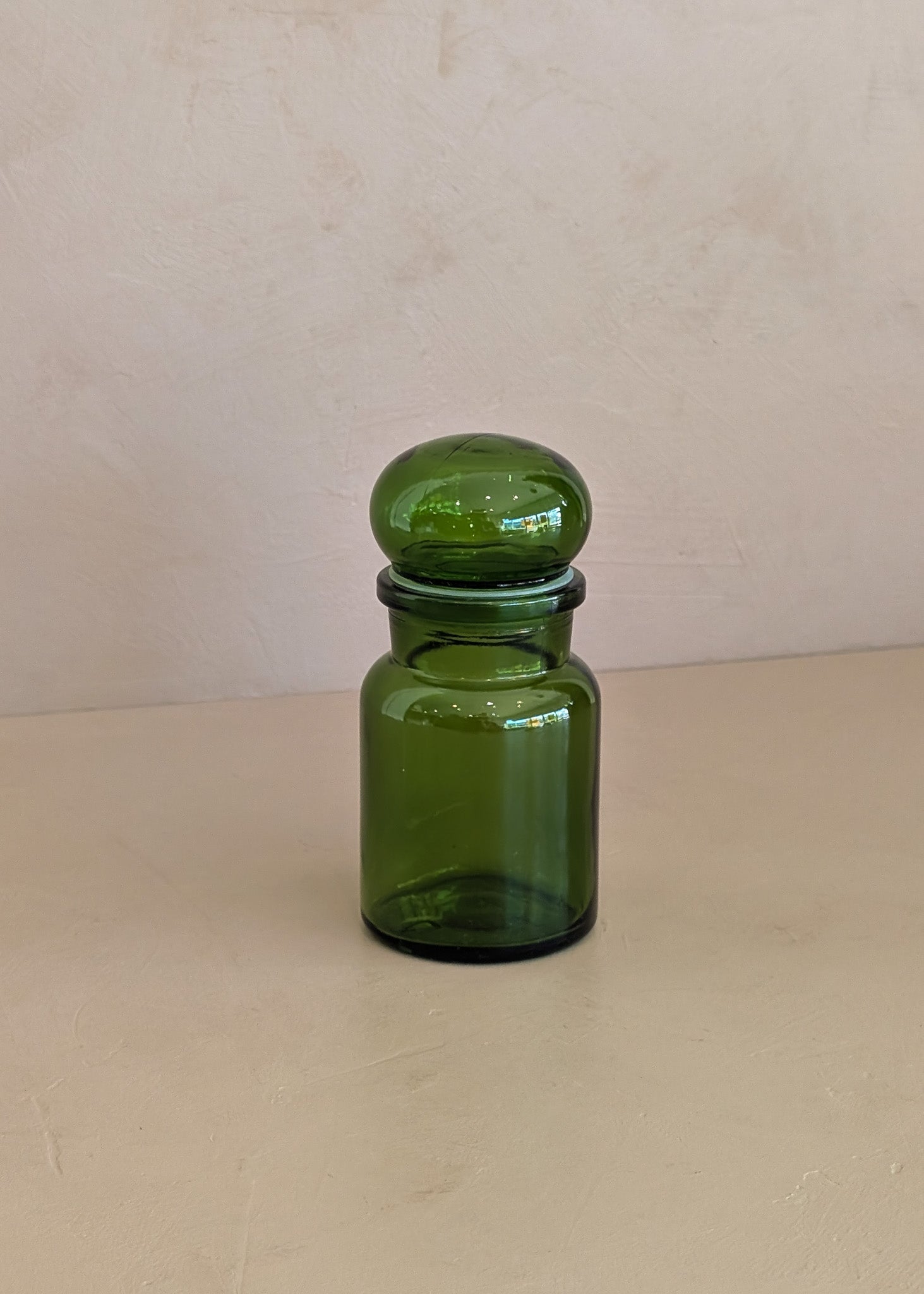 Vintage Belgian Emerald Green Glass Apothecary Jar with Chunky Lid