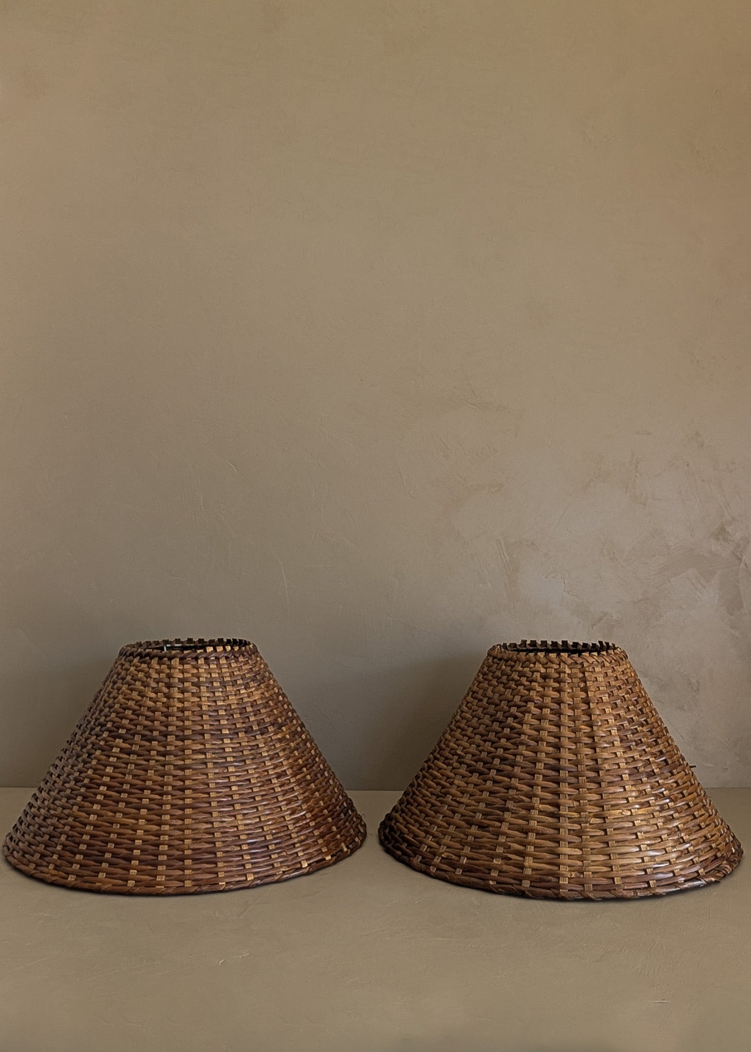 Pair of Vintage Wicker and Bamboo Empire Lampshades