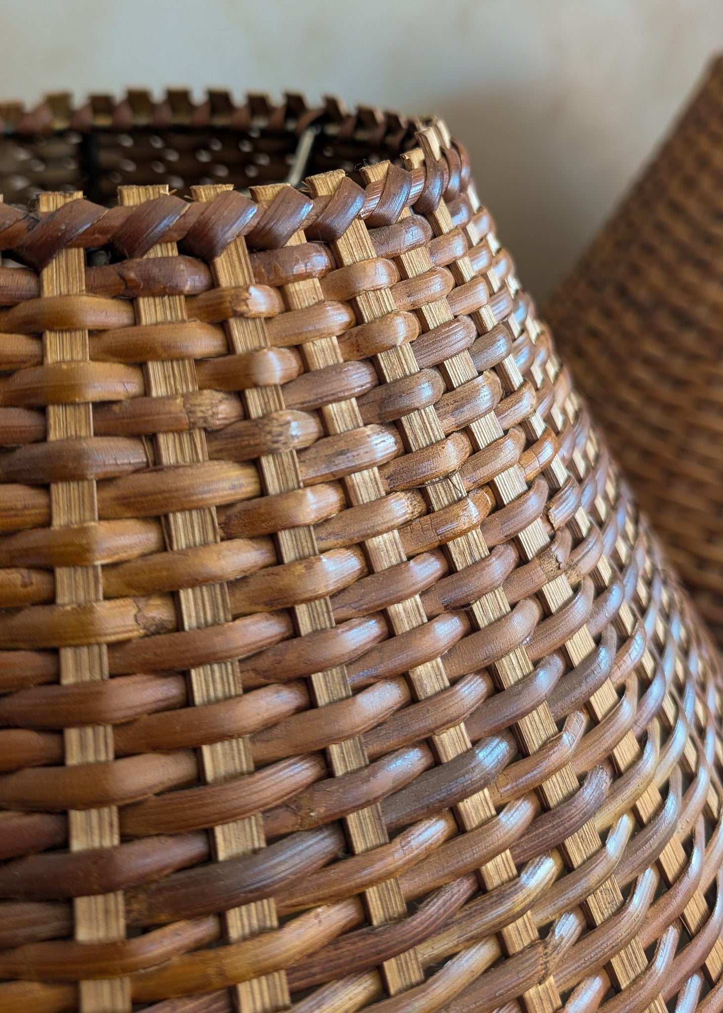 Pair of Vintage Wicker and Bamboo Empire Lampshades