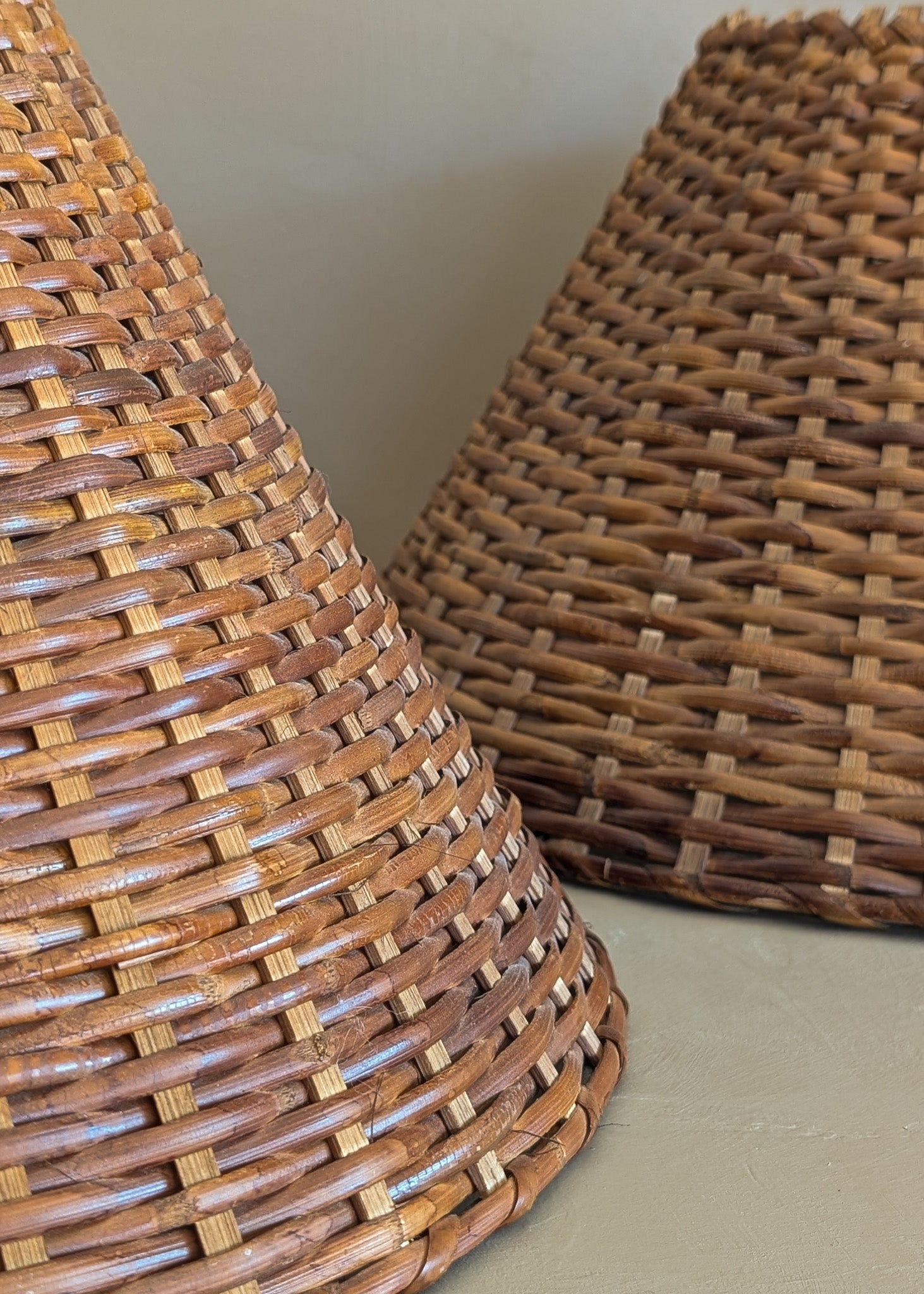 Pair of Vintage Wicker and Bamboo Empire Lampshades