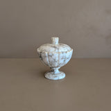 Heavily Veined Vintage Italian Alabaster Lidded Dish with Hand-Carved Detailing