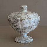 Heavily Veined Vintage Italian Alabaster Lidded Dish with Hand-Carved Detailing