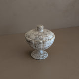 Heavily Veined Vintage Italian Alabaster Lidded Dish with Hand-Carved Detailing