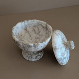 Heavily Veined Vintage Italian Alabaster Lidded Dish with Hand-Carved Detailing