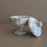 Heavily Veined Vintage Italian Alabaster Lidded Dish with Hand-Carved Detailing