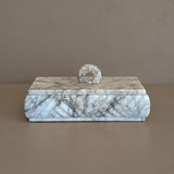 Heavily Veined Vintage Italian Alabaster Lidded Box with Hand-Carved Detailing
