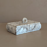 Heavily Veined Vintage Italian Alabaster Lidded Box with Hand-Carved Detailing