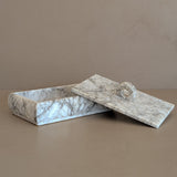 Heavily Veined Vintage Italian Alabaster Lidded Box with Hand-Carved Detailing