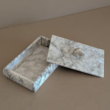 Heavily Veined Vintage Italian Alabaster Lidded Box with Hand-Carved Detailing