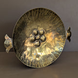Vintage Swedish Brass Tray with Scalloped Handles and Repoussé Floral Detailing