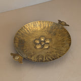 Vintage Swedish Brass Tray with Scalloped Handles and Repoussé Floral Detailing