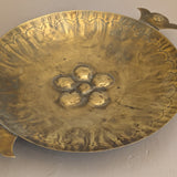 Vintage Swedish Brass Tray with Scalloped Handles and Repoussé Floral Detailing