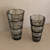 Extra Large Vintage 1930s Art Deco Josef Hoffman for Moser Smoked Glass Geometric Faceted Vase - 11-7/8" Tall