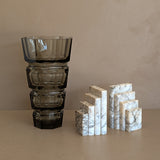 Large Vintage 1930s Art Deco Josef Hoffman for Moser Smoked Glass Geometric Faceted Vase - 10" Tall