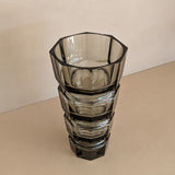 Large Vintage 1930s Art Deco Josef Hoffman for Moser Smoked Glass Geometric Faceted Vase - 10" Tall
