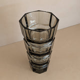 Large Vintage 1930s Art Deco Josef Hoffman for Moser Smoked Glass Geometric Faceted Vase - 10" Tall