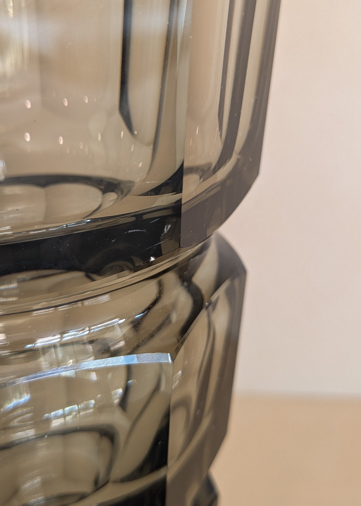 Large Vintage 1930s Art Deco Josef Hoffman for Moser Smoked Glass Geometric Faceted Vase - 10" Tall