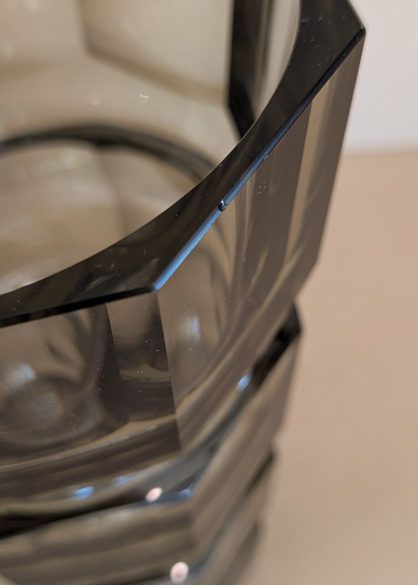 Large Vintage 1930s Art Deco Josef Hoffman for Moser Smoked Glass Geometric Faceted Vase - 10" Tall
