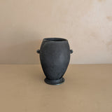 Black and Green Raku Studio Pottery Vase with Miniature Handles