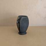 Black and Green Raku Studio Pottery Vase with Miniature Handles