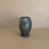 Black and Green Raku Studio Pottery Vase with Miniature Handles