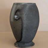 Black and Green Raku Studio Pottery Vase with Miniature Handles
