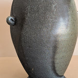 Black and Green Raku Studio Pottery Vase with Miniature Handles