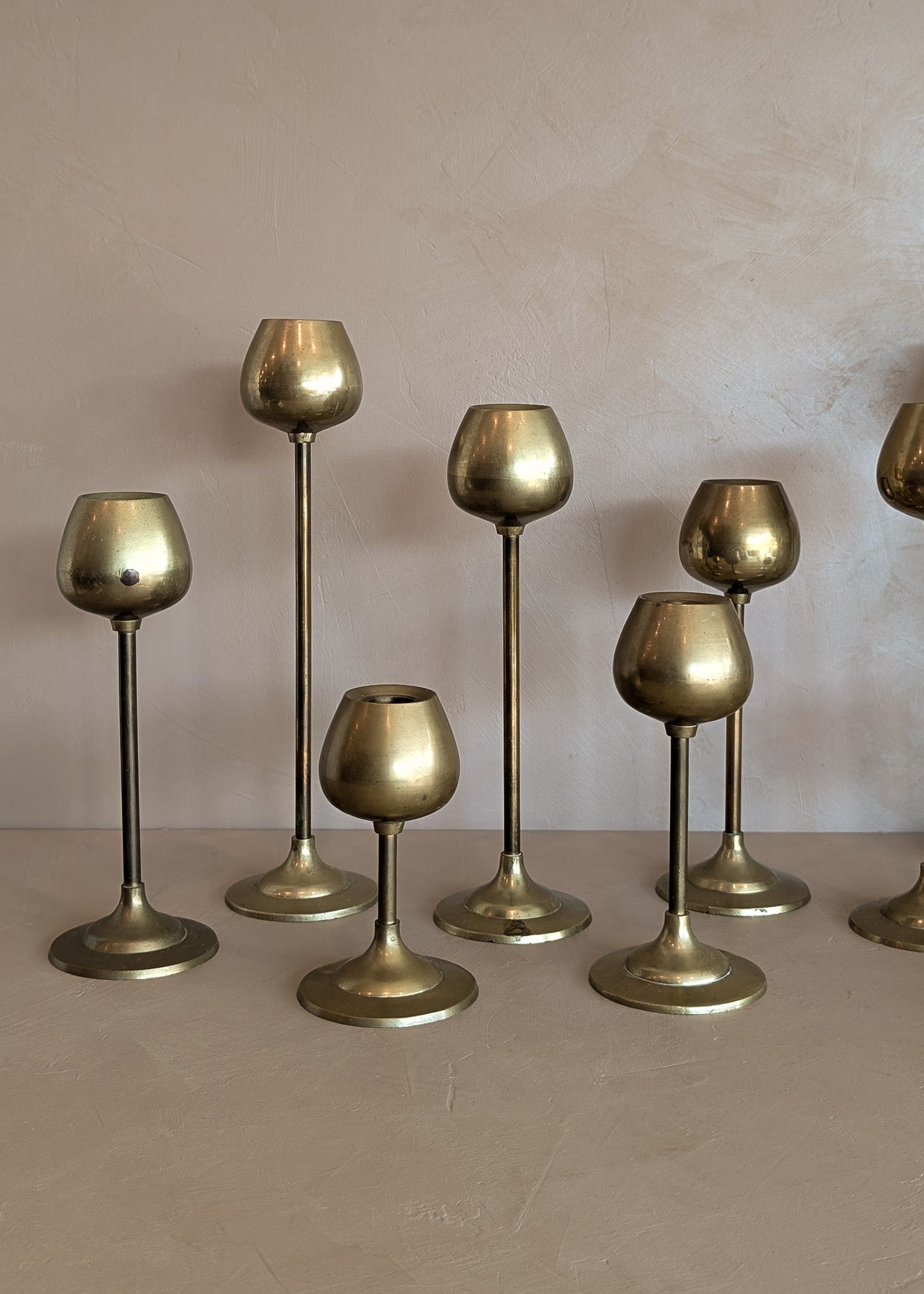 Set of 11 Vintage Rosenthal Netter-Attributed Brass Tulip Candlesticks