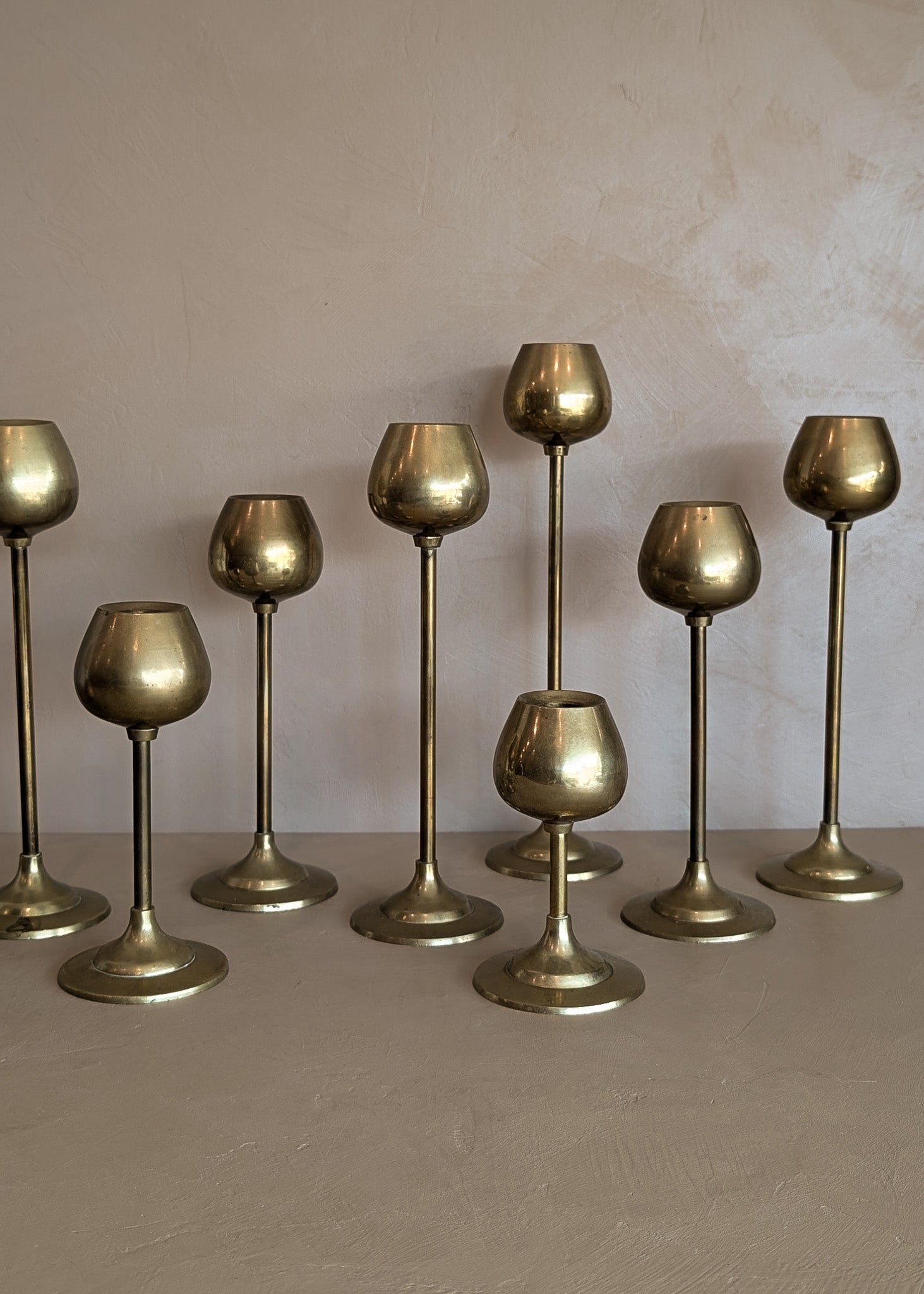 Set of 11 Vintage Rosenthal Netter-Attributed Brass Tulip Candlesticks