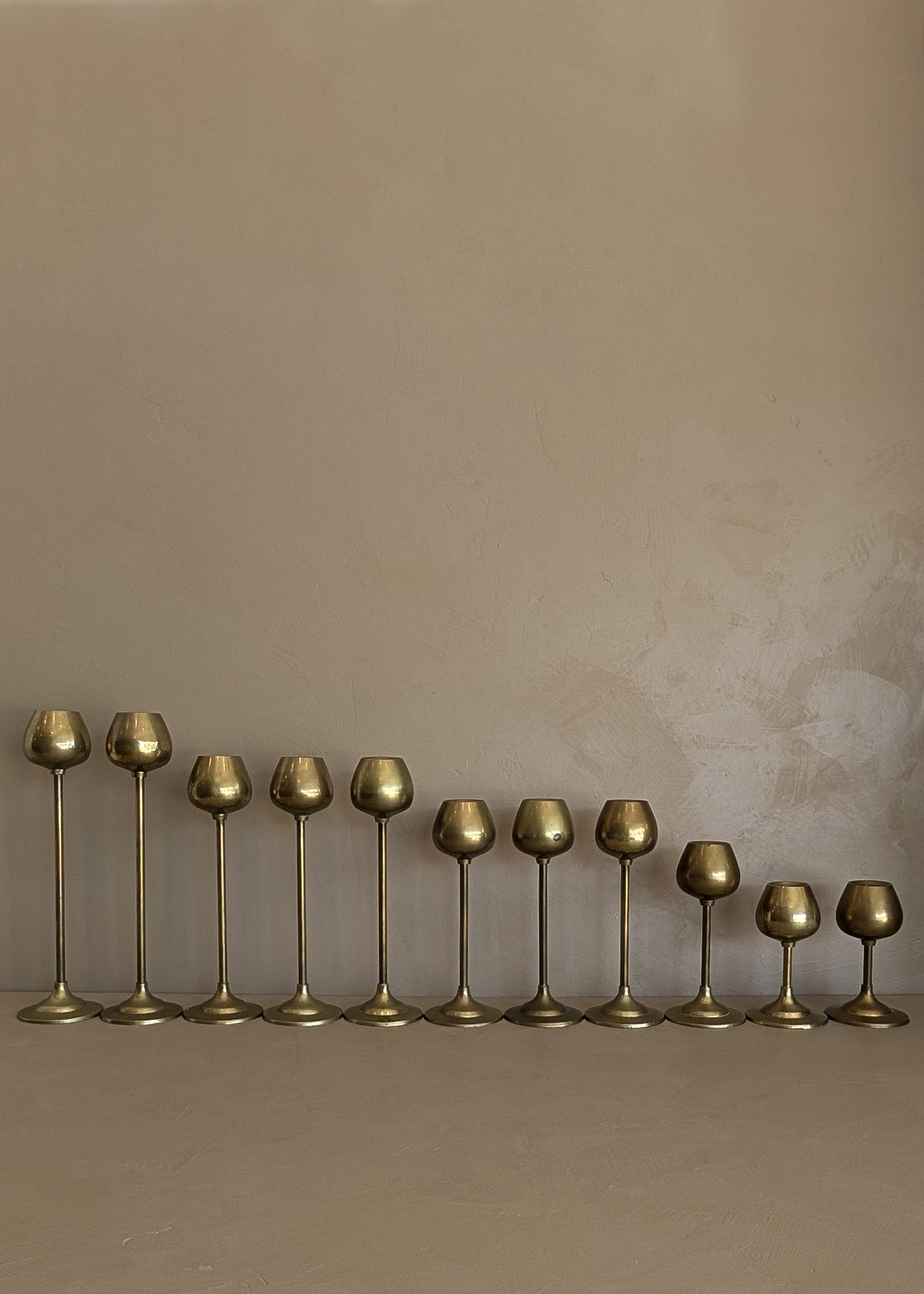 Set of 11 Vintage Rosenthal Netter-Attributed Brass Tulip Candlesticks