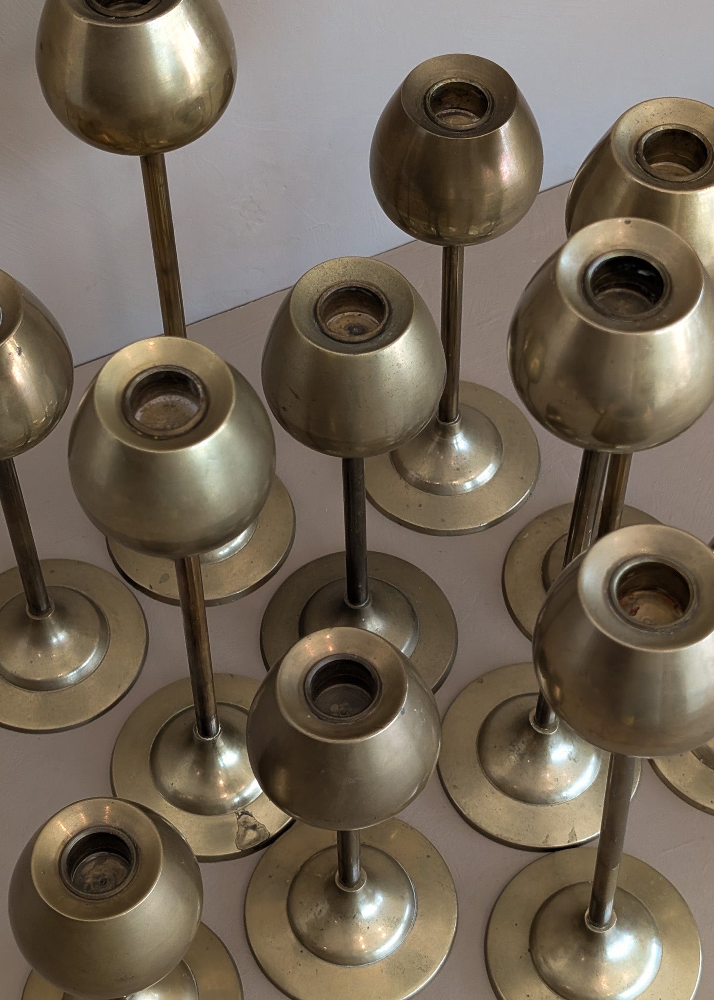 Set of 11 Vintage Rosenthal Netter-Attributed Brass Tulip Candlesticks