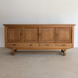 Vintage Danish Henning Kjærnulf-Attributed Quartersawn White Oak Sideboard with Hand-Carved Detailing and Two (2) Keys