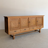 Vintage Danish Henning Kjærnulf-Attributed Quartersawn White Oak Sideboard with Hand-Carved Detailing and Two (2) Keys