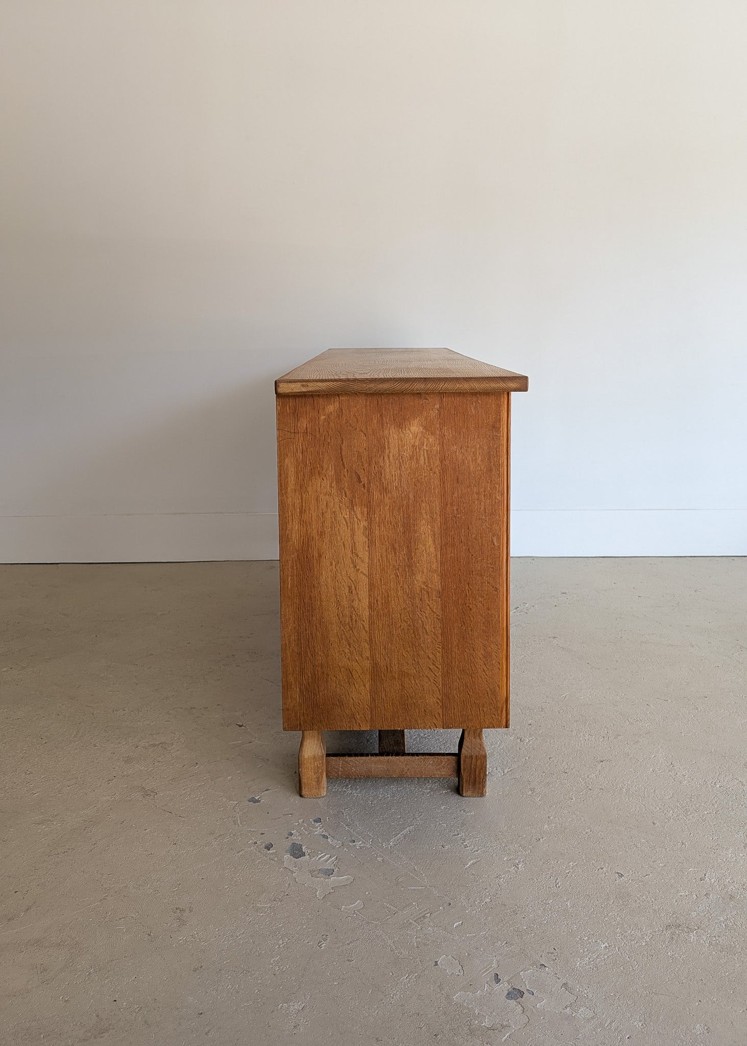 Vintage Danish Henning Kjærnulf-Attributed Quartersawn White Oak Sideboard with Hand-Carved Detailing and Two (2) Keys