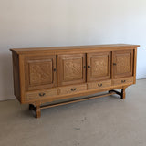 Vintage Danish Henning Kjærnulf-Attributed Quartersawn White Oak Sideboard with Hand-Carved Detailing and Two (2) Keys