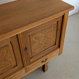 Vintage Danish Henning Kjærnulf-Attributed Quartersawn White Oak Sideboard with Hand-Carved Detailing and Two (2) Keys