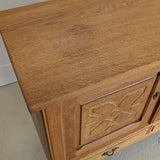 Vintage Danish Henning Kjærnulf-Attributed Quartersawn White Oak Sideboard with Hand-Carved Detailing and Two (2) Keys