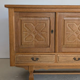 Vintage Danish Henning Kjærnulf-Attributed Quartersawn White Oak Sideboard with Hand-Carved Detailing and Two (2) Keys