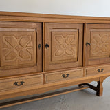 Vintage Danish Henning Kjærnulf-Attributed Quartersawn White Oak Sideboard with Hand-Carved Detailing and Two (2) Keys
