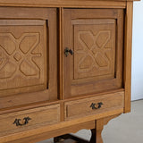 Vintage Danish Henning Kjærnulf-Attributed Quartersawn White Oak Sideboard with Hand-Carved Detailing and Two (2) Keys