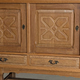 Vintage Danish Henning Kjærnulf-Attributed Quartersawn White Oak Sideboard with Hand-Carved Detailing and Two (2) Keys